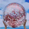 24 "Color Sequin Beach Ball Transparant PVC Knipperende Waterballons Polo Opblaasbare Speelgoed Foto Props Zwembaden Leuke hulpmiddelen spelen