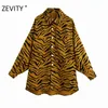 Zeefity Dames Vintage Animal Texture Print Casual Losse Shirt Jas Vrouwelijke Lange Mouw Zakken Patch Jassen Uitloper Chic Tops CT582 210419