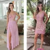 Crystal Appliqued Lace Sheath Prom Dresses Detachable Skirt Sexy Sheer Illusion Evening Gowns Simple Special Occasion Dress