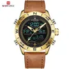 Luxury Brand Men NAVIFORCE 9144 Gold Army Military Watch Led Digital Leather Sports Watches Quartz Mens Clock Relogio Masculino 210728