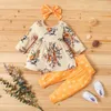 Otoño y primavera 3 piezas bebé bonito vestido floral top lunares pantalones con sets conjuntos niños ropa de niña 210528