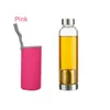 420ml 550ml Garrafa de água de vidro BPA livre resistente a alta temperatura esporte garrafa de água com filtro de chá infusor garrafa de nylon sleevea43