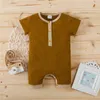 lioraitiin 0-18m Newborn Infant Baby Boy Girl Summer Romper Short Sleeve Cotton Soft Solid Jumpsuit Casual Clothing G1221