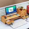 Wood Monitor Stand Desktop Computer Riser LED LCD Support Holder File Storage Drawer Rack with/without Lock - Brown B