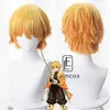 Anime Demon Slayer Kimetsu Não Yaiba Agatsuma Zenitsu Uniforme Cosplay Traje Kimono Cloak Wig Y0903