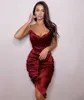 Kobiety Sexy Moda Burgundia Party Dress Elegancka Celebrity Satin Prom Cocktail Bodycon 210527