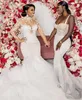 2021 Long Sleeves Mermaid Wedding Dresses Bride Gown High Neck Sweep Train Tulle Custom Made Plus 크기 구슬 크리스탈 vestidos de novia 401 401