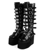 Bottes à talons compensés pour femmes, cuissardes hautes, à la mode, à plateforme noire, chaussures gothiques de Cosplay, G1104, 2021