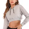 Jocoo Jolee Autumn Crop Tops Frauen lässig Solid Langarm Hoodies Vintage Sweatshirts Vintgae Lose Kapuzenkleidung 210518