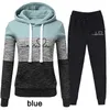 Vinter Tracksuit Women 2 Piece Set Print Toodies + Pants Sportkläder Kvinnors Sports Suit Hooded Sweatshirt Jogging Pants 210930