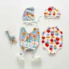 Summer Baby Girl Swimwear Cute Flower Swimsuit With Hat Girls For Kids 210429