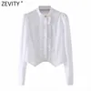 Zevity Nouvelles femmes Sweet Agaric Lace Design Blanc Smock Blouse Bureau Lady Stand Collier Chic Chemises Business Femininas Tops LS7692 210419