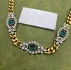 Vintage Emerald Hoge Kwaliteit Kettingen Cubaanse Choker Kristallen Ketting Collares Punk Vintage Chunky Dikke Link Chain voor Mannen Vrouwen Sieraden