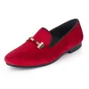 Harpelunde homens italianos vestido sapatos fivela cinta casamento vermelho veludo de veludo tamanho 6-14 211102