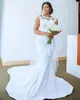 화려한 플러스 사이즈 새틴 비치 웨딩 드레스 인어 인어 신부 가운 2021 섹시한 아프리카 나이지리아 레이스 Appiqued Vestido de Novia