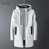 FOJAGANTO Men's Mid-Length Jacket Youth Korean Style Slim Stand-Up Collar Windbreaker Casual Hooded Windproof Jacket Men 211013