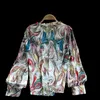 Zomer stijl verticale textuur temperament vestidos vrouwelijke chiffon retro lantaarn mouw blusa luie bloem shirt GK148 210506
