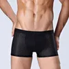 4 pièces Boxer Shorts sous-vêtements maille glace soie hommes Boxer caleçon confort Boxershorts mâle respirant Sexy Slim homme culotte H1214