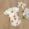 0-2Y Summer Flower Toddler Born Baby Girl Clothes Set Sunflower Tshirt Shorts Headband Outfits Kostymer 210515