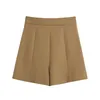 Damskie szorty dla kobiet przycisk retro lato elegancki brązowy kolor samica plisowane spodni biurowe spodnie spodenki damskie