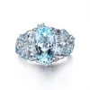 REARS CLUSTER OMHXZJ WHOLESALE EUROVER FASHION Woman Man Party Hight White Blue Water Drop Zircon 925 Sterling Silver Ring RR181