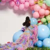 Tulle colorato Indumenti da notte Vestaglie Maternità Donna Arcobaleno Increspature da sposa Donna incinta Servizio fotografico Abito manica lunga Abiti da festa trasparenti