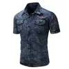 Мужская рубашка с коротким рукавом джинсовая рубашка мужская повседневная платье мужской джин тонкий подходит грузовые военные рубашки высокого качества 100% хлопок 210518