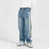 IEFB Herenkleding Kleur Blok Patchwork Blue Jeans Spring Korean Streetwear Design Washed Denim Rechte losse broek 210524