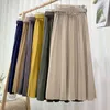 Höst streetwear kjol kvinnlig mode pläterad med bälte glänsande glitter kvinnor A-line Midi lång kjol Vintage 210420