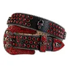 Wtern Cowboy Bling Rhinton Belt Skull Conchos Studded Belt Women for Men9612607のための3つの取り外し可能なバックル