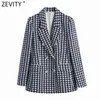 Kvinnor England Style Houndstooth Slim Tweed Woolen Blazer Coat Kvinna Vintage Långärmad Ytterkläder Chic Passar Toppar CT697 210420