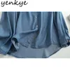 Vintage Blue Denim Blouse Chemise Femmes Manches longues Collier de revers Casual Loose Spring Chemises Plus Taille Blusas 210430