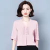 Coréen soie femmes Blouses chemise Satin Blouse bureau dame col en V solide haut grande taille Blusas Femininas Elegante 210427