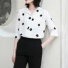Moda kropka drukowana damskie bluzki szyfonowe swobodny luźne topy biuro damskie koszule letnie pół rękawów Blusas Mujer 210702