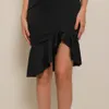 女性のドレス不規則なショルダーフリル人魚のドレスアシンメトリーピンクの黒プラスサイズセクシーな夏210513
