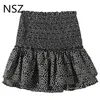 NSZ Dames Print Vintage Tiered Ruches Mini Rok Elastische Hoge Taille Sweet Jupe Femme Falda 210629