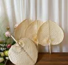 Wedding Favor Gifts Palm Leaves Fans Handmade Wicker Natural Color Palm-Fan Traditional Chinese Craft Peach Shaped Bamboo Fan SN5650