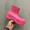 Designer de luxe Femmes Demi Bottes Chaussures Hiver Chunky Med Talons Plaine Orteils Carrés Chaussure Bottes De Pluie Zip Femmes Mi-mollet Booty Résistant À L'usure Semelle Épaisse Botte 34-42