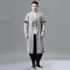 Vêtements ethniques Asiatique Traditionnel Tops Hommes Style chinois Robe brodée Automne Coton Linge Longue Robe mâle Hanfu Tang Costume Costume