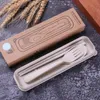 Outdoor camping wheat straw tableware chopsticks fork spoon three piece set wk568