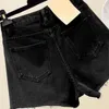 Zomer vrouwen streetwear gat brede been blauwe denim shorts vintage vrouwelijke losse hoge taille zwarte jeans 210430