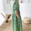 Kore chic yaz vintage büyük yaka ince bel çiçek elbise kadın puf kol rahat moda giysileri vestido feminino 210529