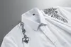 Minglu Blanc Hommes Chemises De Luxe À Manches Courtes Haute Densité Robe De Broderie Bouton En Métal Slim Fit Casual Hommes Hommes