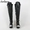 Sorbern Fashion Knee High Boots Stilettos Heels Platform Long Boot Lace Up Custom Wide Slim Fit Woman Shoes Big Size 16