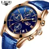 LIGE Blau Casual Leder Mode Quarz Gold Uhr Herren Uhren Top Marke Luxus Wasserdichte Uhr Relogio Masculino + Box 210527