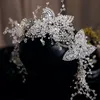 Mode Bröllop Bridal Crystal Headband Flower Crown Tiara Rhinestone Headpiece Hårband Koreanska Smycken Hår Tillbehör Prydnadskedja Band Silver Headdress
