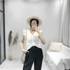 블랙 화이트 솔리드 V 넥 민소매 탱크 셔츠 프릴 Drawstring Top Blouse 여성 여름 B0096 210514