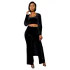 Kobiety Golden Velvet Dwa Piece Spodnie Moda Trend Crop Top Szeroki Nogi Spodnie Kamizelki Cloak Dress Designer Kobiet Jesień Casual Solid Sets