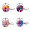 Tree of Life Glass Cabochon Key Ring Time Gem Keychain Hangende mode -sieraden Will en Sandy