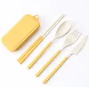 NEWWheat Straw Folding Cutlery Set Kids Knife Fork Spoon Chopsticks Portable Dinnerware Kits Flatware Sets for Travelling Camping CCB10584